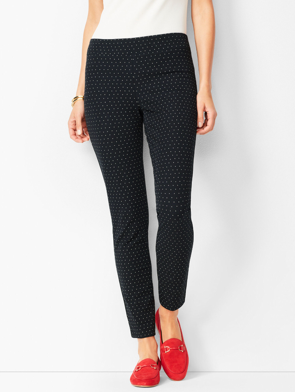 Talbots Ankle Pants 16 16P Black White Trousers Polka Dot Academia Prep Stretch